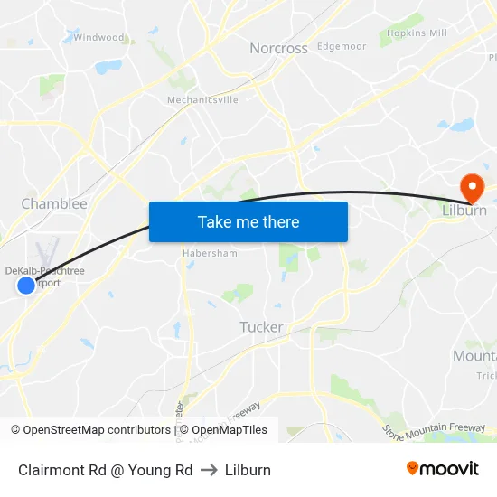 Clairmont Rd @ Young Rd to Lilburn map