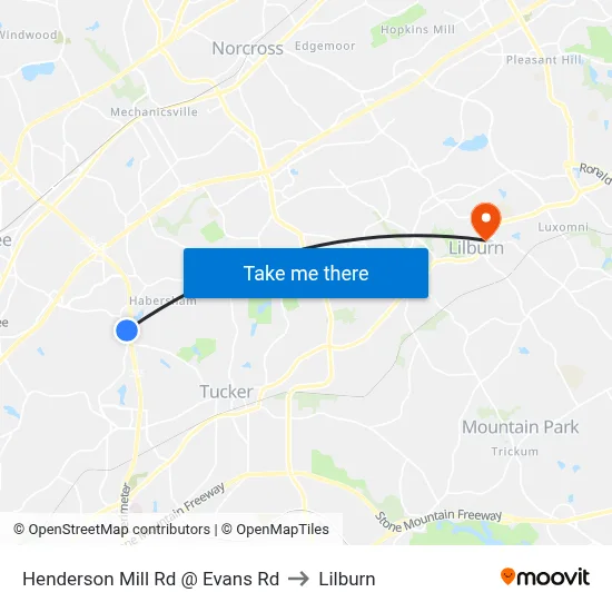 Henderson Mill Rd @ Evans Rd to Lilburn map