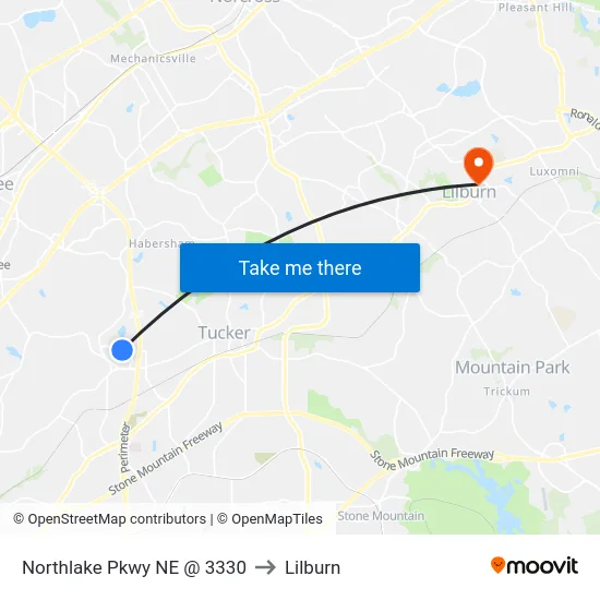 Northlake Pkwy NE @ 3330 to Lilburn map