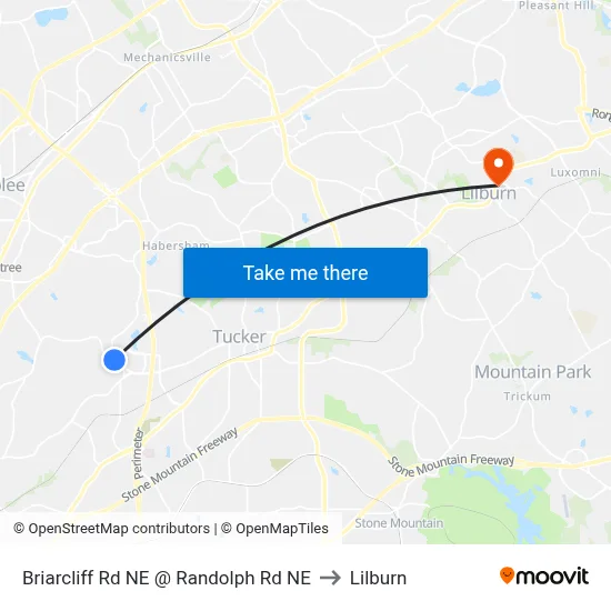 Briarcliff Rd NE @ Randolph Rd NE to Lilburn map