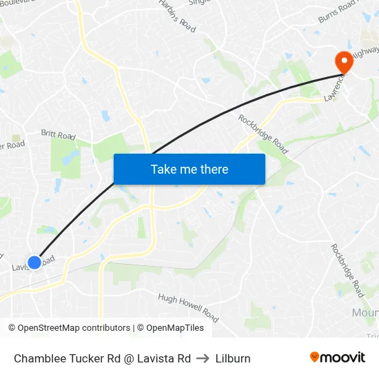 Chamblee Tucker Rd @ Lavista Rd to Lilburn map