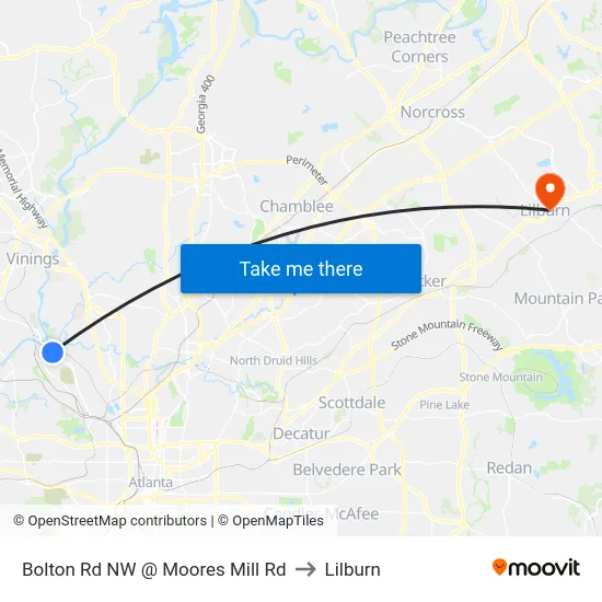 Bolton Rd NW @ Moores Mill Rd to Lilburn map