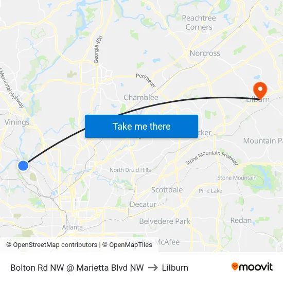 Bolton Rd NW @ Marietta Blvd NW to Lilburn map