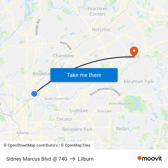 Sidney Marcus Blvd @ 740 to Lilburn map