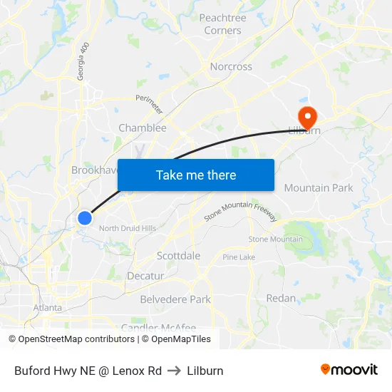 Buford Hwy NE @ Lenox Rd to Lilburn map