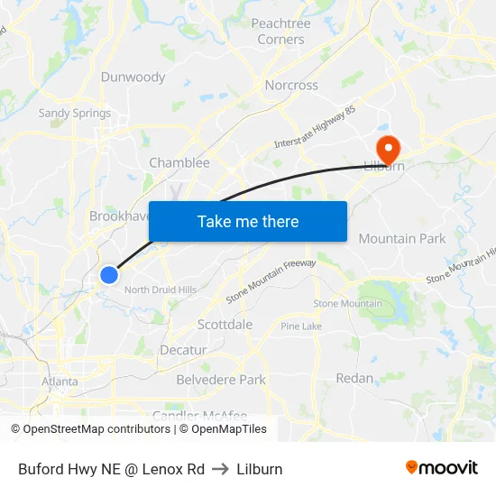 Buford Hwy NE @ Lenox Rd to Lilburn map