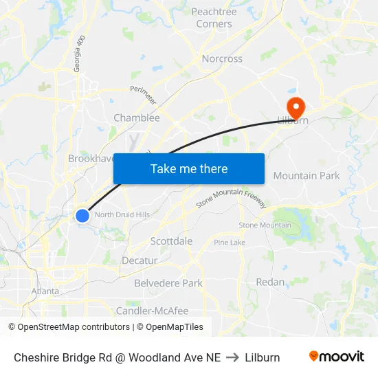 Cheshire Bridge Rd @ Woodland Ave NE to Lilburn map
