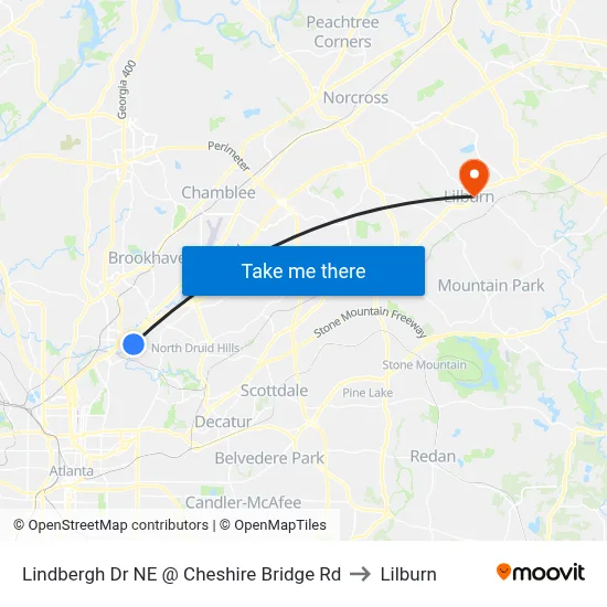Lindbergh Dr NE @ Cheshire Bridge Rd to Lilburn map