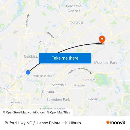 Buford Hwy NE @ Lenox Pointe to Lilburn map