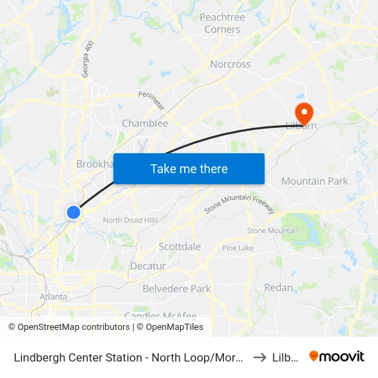 Lindbergh Center Station - North Loop/Morosgo Dr to Lilburn map