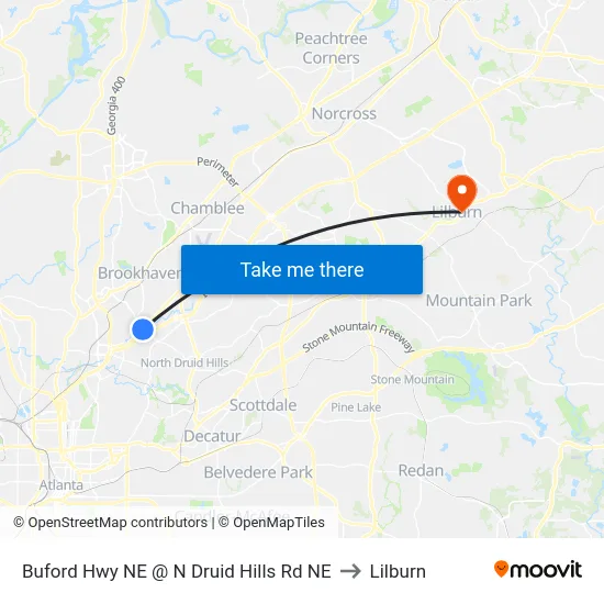 Buford Hwy NE @ N Druid Hills Rd NE to Lilburn map