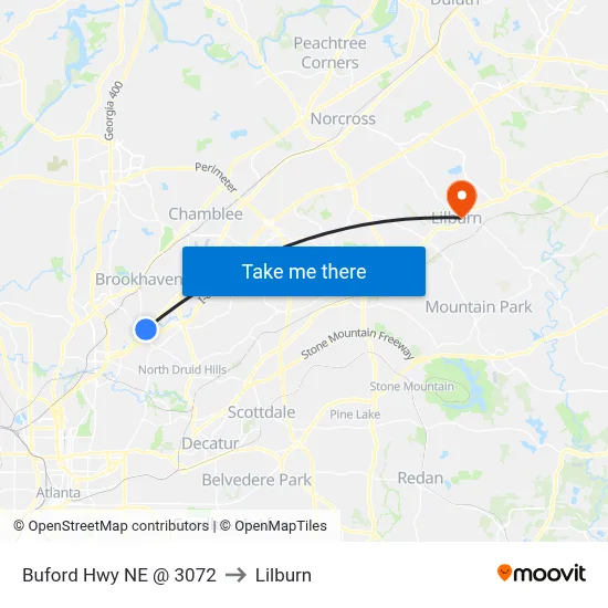 Buford Hwy NE @ 3072 to Lilburn map