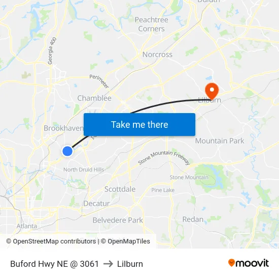 Buford Hwy NE @ 3061 to Lilburn map