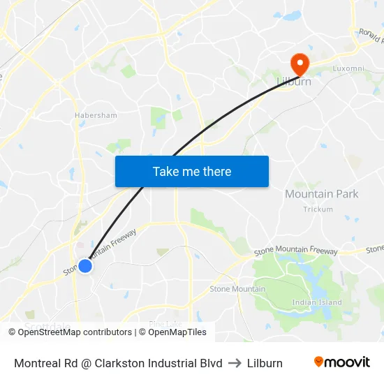 Montreal Rd @ Clarkston Industrial Blvd to Lilburn map