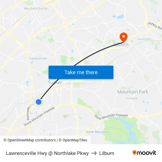 Lawrenceville Hwy @ Northlake Pkwy to Lilburn map