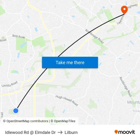 Idlewood Rd @ Elmdale Dr to Lilburn map