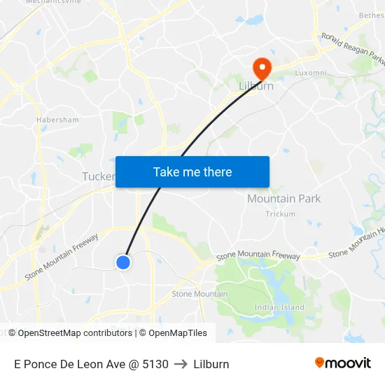 E Ponce De Leon Ave @ 5130 to Lilburn map