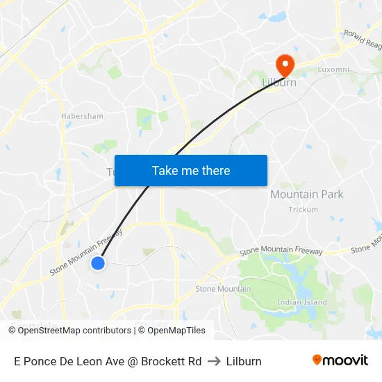 E Ponce De Leon Ave @ Brockett Rd to Lilburn map
