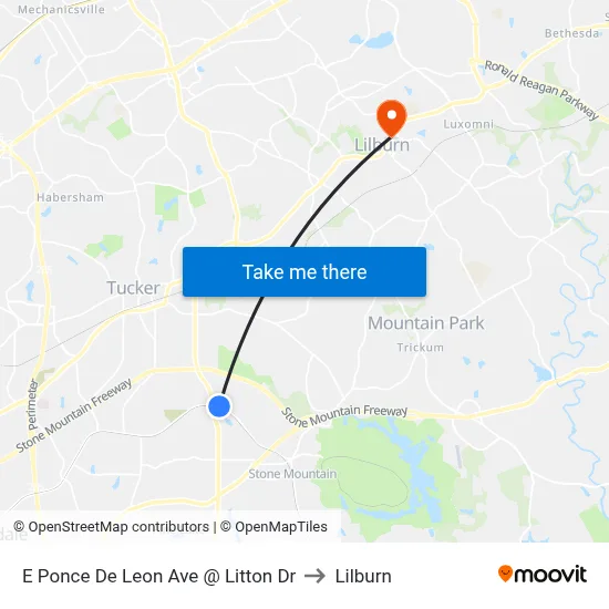 E Ponce De Leon Ave @ Litton Dr to Lilburn map