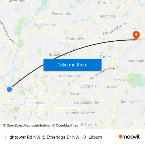 Hightower Rd NW @ Etheridge Dr NW to Lilburn map