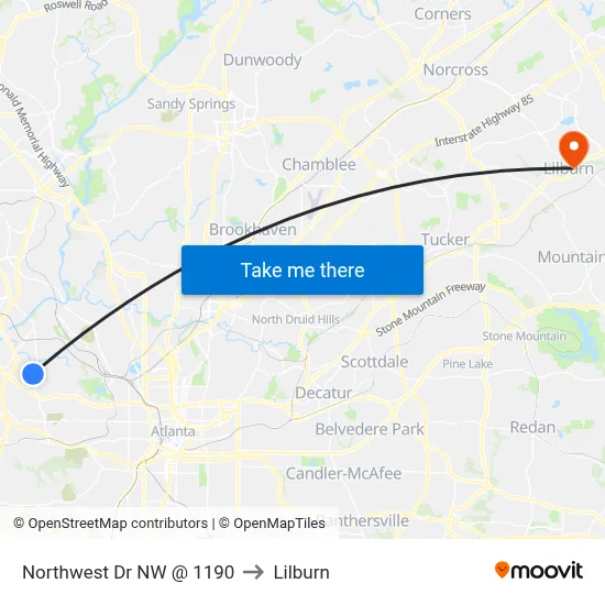Northwest Dr NW @ 1190 to Lilburn map