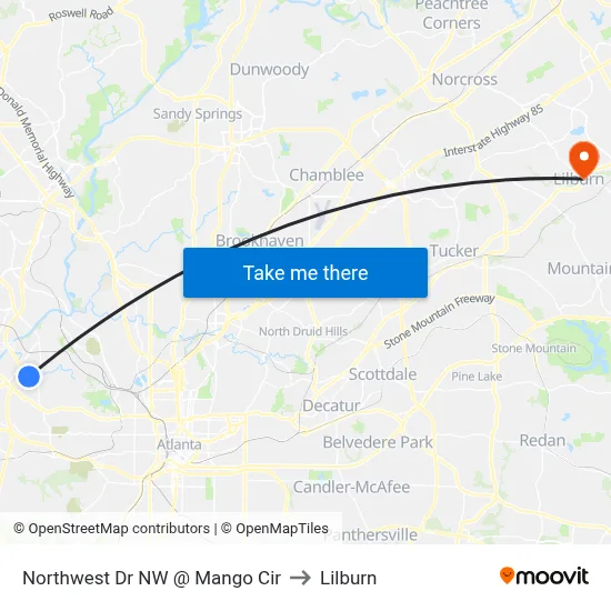 Northwest Dr NW @ Mango Cir to Lilburn map