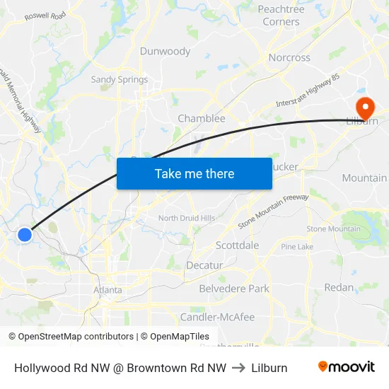 Hollywood Rd NW @ Browntown Rd NW to Lilburn map