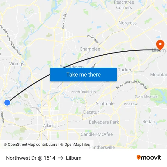 Northwest Dr @ 1514 to Lilburn map