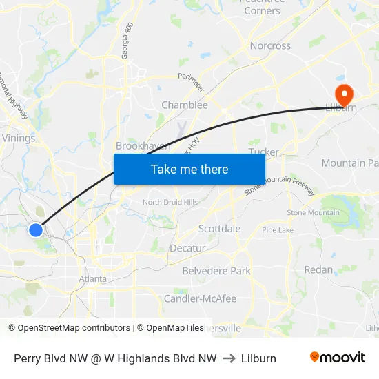 Perry Blvd NW @ W Highlands Blvd NW to Lilburn map