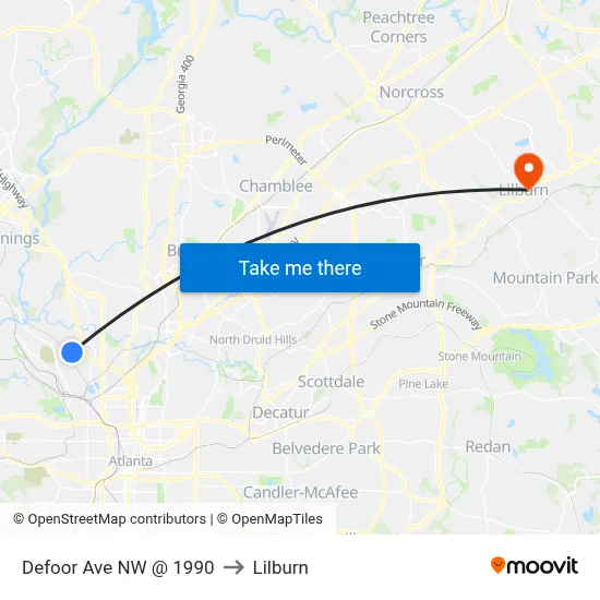 Defoor Ave NW @ 1990 to Lilburn map