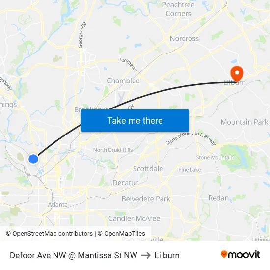 Defoor Ave NW @ Mantissa St NW to Lilburn map