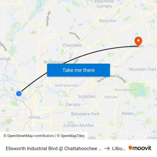 Ellsworth Industrial Blvd @ Chattahoochee Ave to Lilburn map
