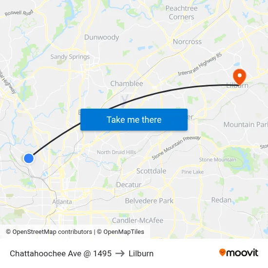 Chattahoochee Ave @ 1495 to Lilburn map