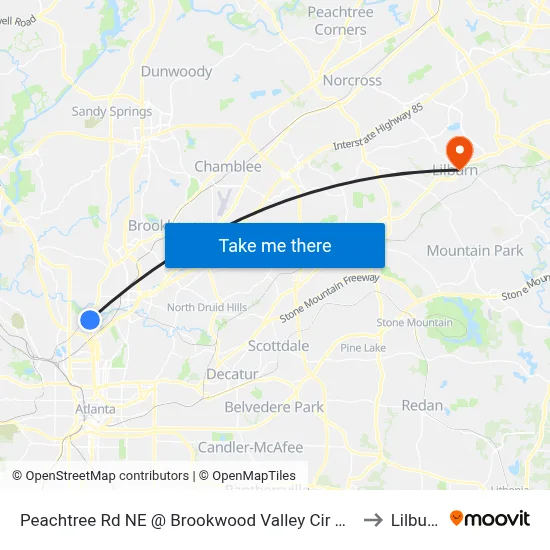 Peachtree Rd NE @ Brookwood Valley Cir NE to Lilburn map