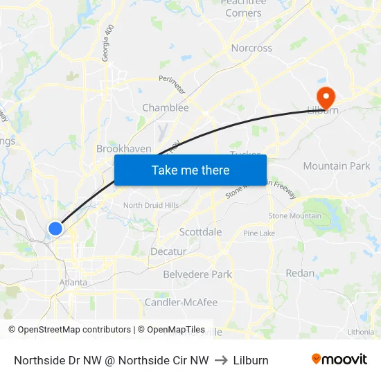 Northside Dr NW @ Northside Cir NW to Lilburn map