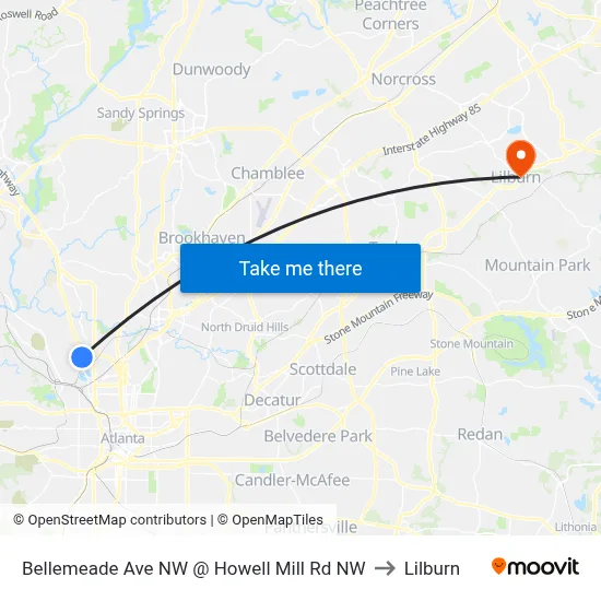Bellemeade Ave NW @ Howell Mill Rd NW to Lilburn map