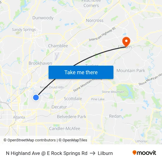 N Highland Ave @ E Rock Springs Rd to Lilburn map