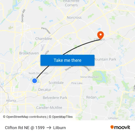 Clifton Rd NE @ 1599 to Lilburn map