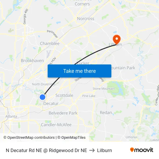 N Decatur Rd NE @ Ridgewood Dr NE to Lilburn map