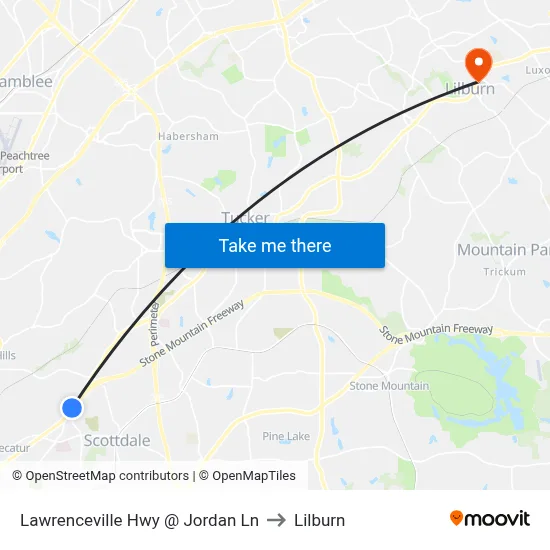 Lawrenceville Hwy @ Jordan Ln to Lilburn map