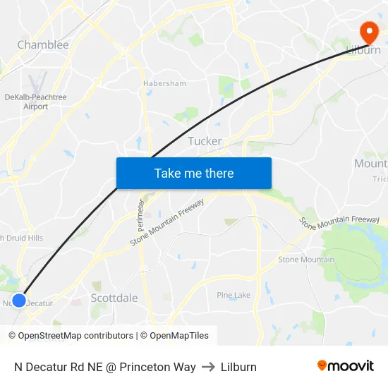 N Decatur Rd NE @ Princeton Way to Lilburn map
