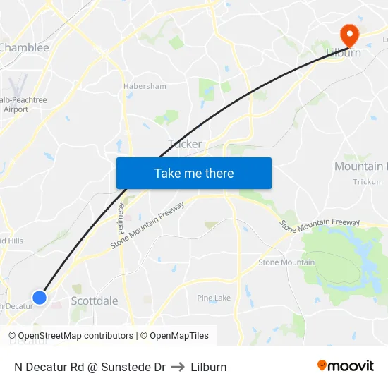 N Decatur Rd @ Sunstede Dr to Lilburn map