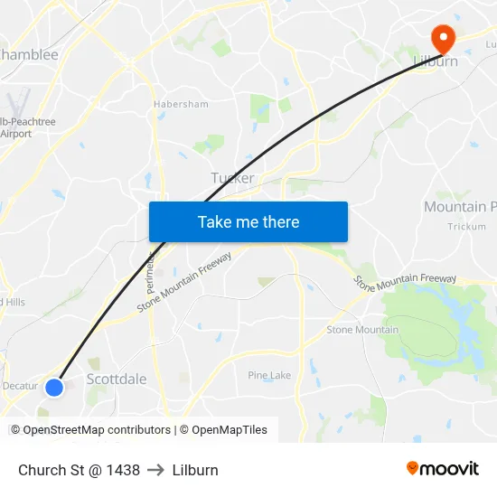 Church St @ 1438 to Lilburn map