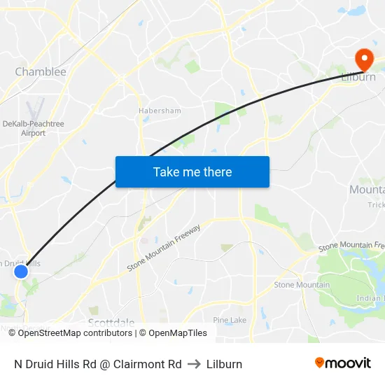 N Druid Hills Rd @ Clairmont Rd to Lilburn map