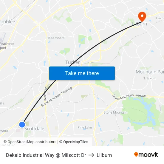 Dekalb Industrial Way @ Milscott Dr to Lilburn map