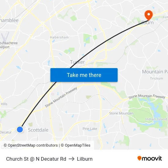 Church St @ N Decatur Rd to Lilburn map