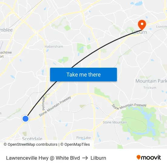 Lawrenceville Hwy @ White Blvd to Lilburn map