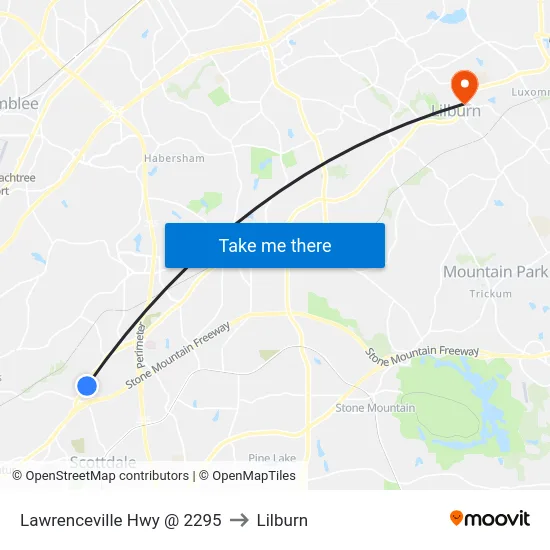 Lawrenceville Hwy @ 2295 to Lilburn map