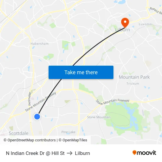 N Indian Creek Dr @ Hill St to Lilburn map