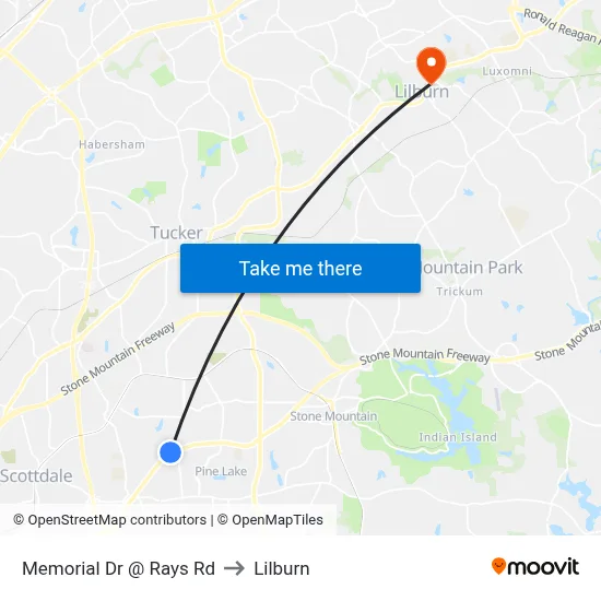 Memorial Dr @ Rays Rd to Lilburn map